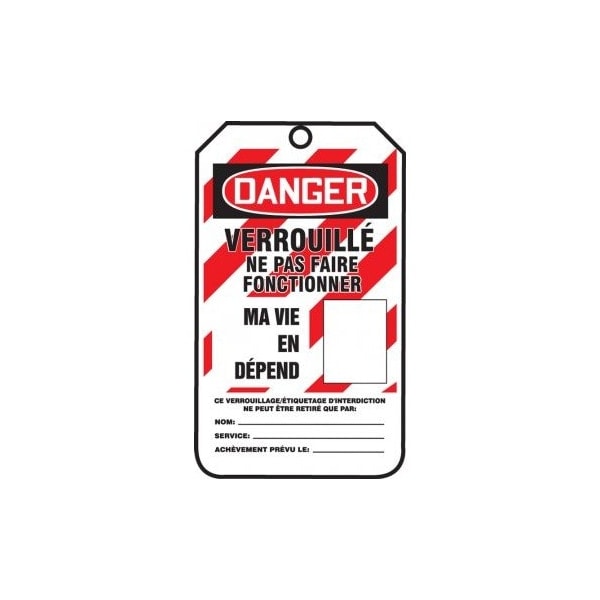 Accuform French Safety Tags, DANGER LOCKED OUT DO NOT OPER, 5.75in x 3.25in, 25PK MLT319LCP - main